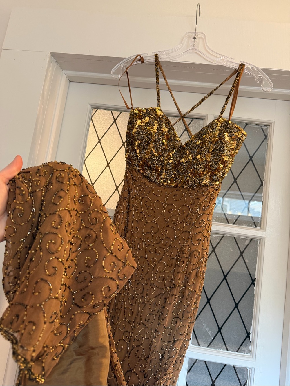 Vintage beaded copper bronze gown